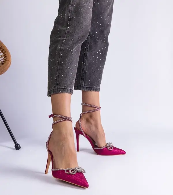 Gemre Gemre Pink glitter high heels with a bow and rhinestones Merkuri