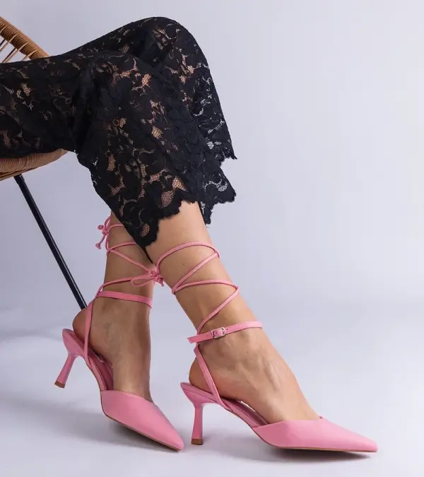 Gemre Gemre Pink slingback stilettos with ankle tie Viktoriada