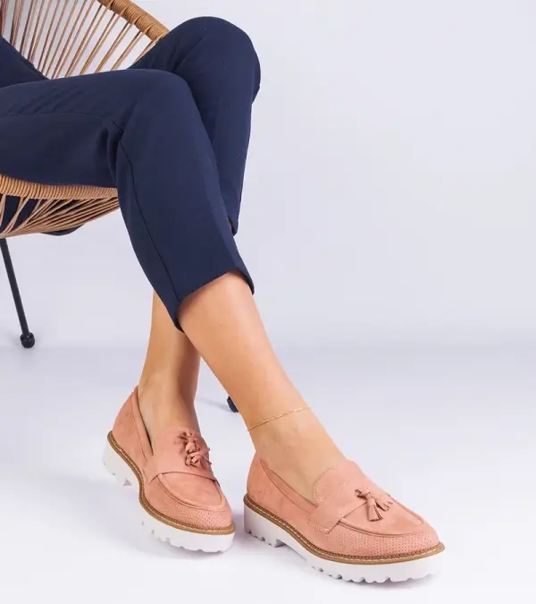 Gemre Gemre Pink women's eco-suede loafers with Balada embellishment