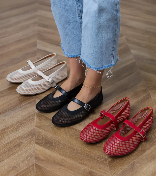 Gemre Gemre Red mesh ballet flats with a buckle Turina