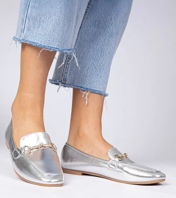 Gemre Gemre Silver elegant loafers with gold decoration and rhinestones Kalisa