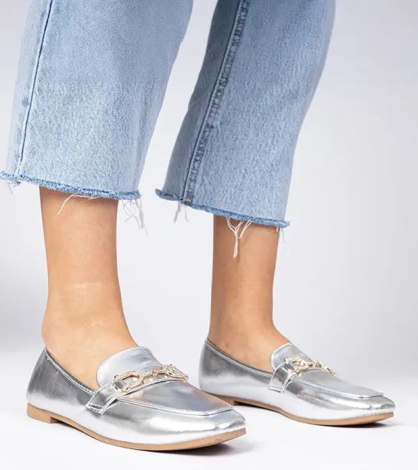 Gemre Gemre Silver elegant loafers with rhinestones Banzao