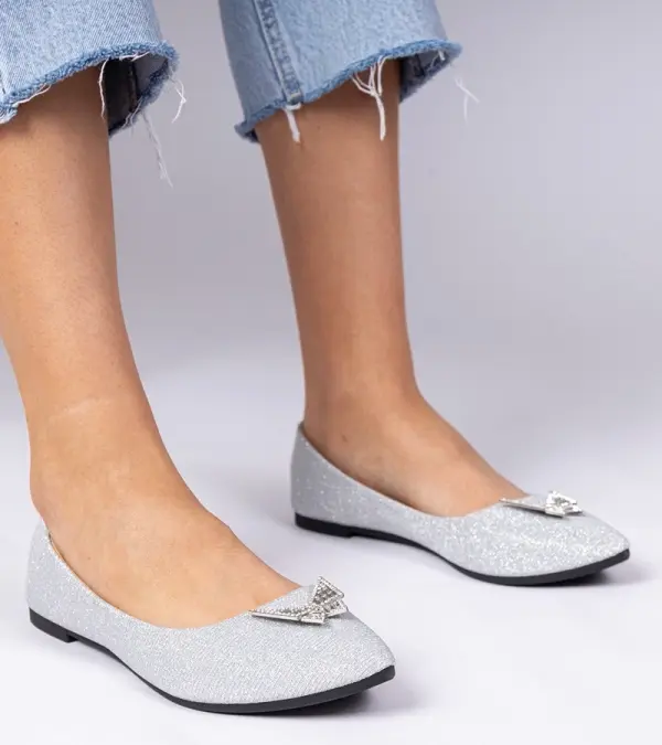 Gemre Gemre Silver women's glitter ballet flats with butterfly Denny