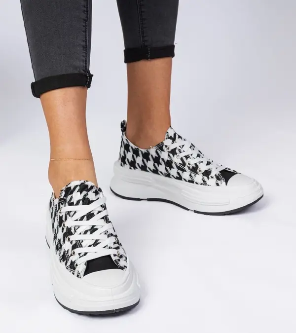 Gemre Gemre White and black women's fabric sneakers Katerin