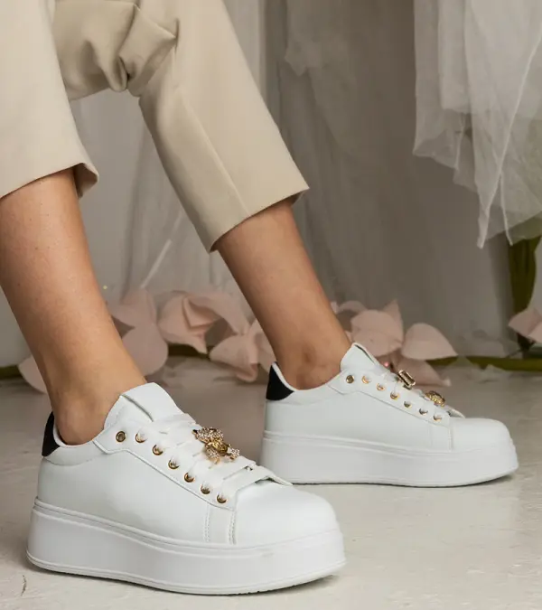 Gemre Gemre White and black women's sneakers decorated with stones Sarena