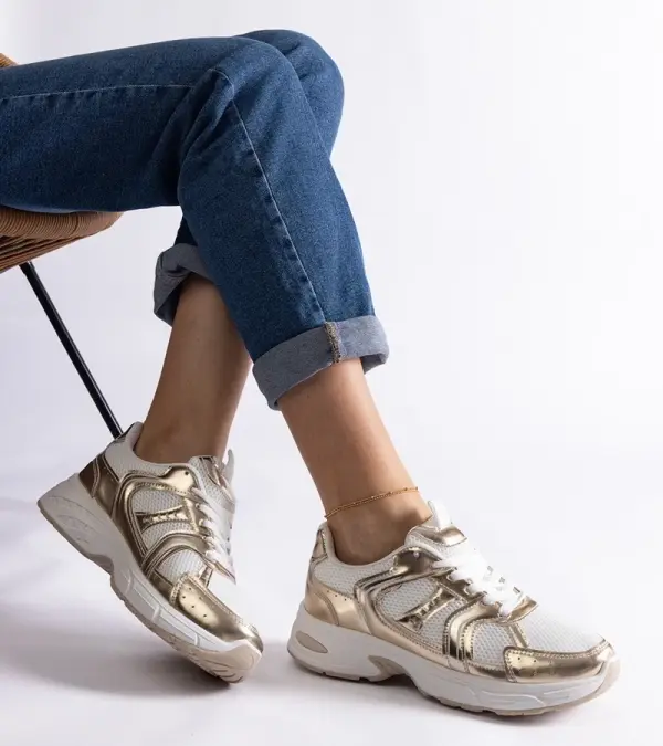 Gemre Gemre White and gold Ena sports sneakers