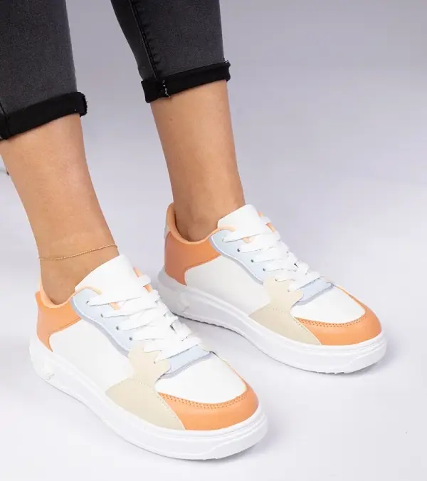 Gemre Gemre White and orange sports sneakers made of eco-leather Lavilia