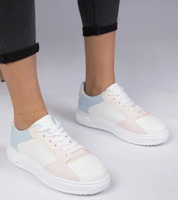 Gemre Gemre White and pink sporty eco-leather sneakers Lavilia