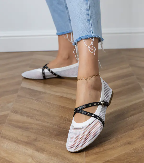 Gemre Gemre White mesh ballerinas with decorative buckle Zerid