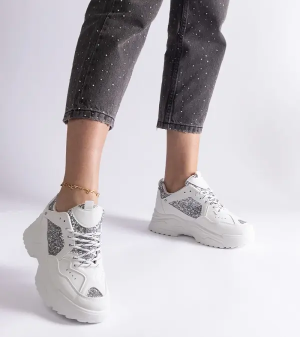 Gemre Gemre White women's sneakers with glitter inserts Caraballo