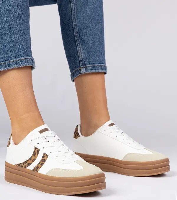 D/CEO Gemre White women's sneakers with leopard print detail Melly