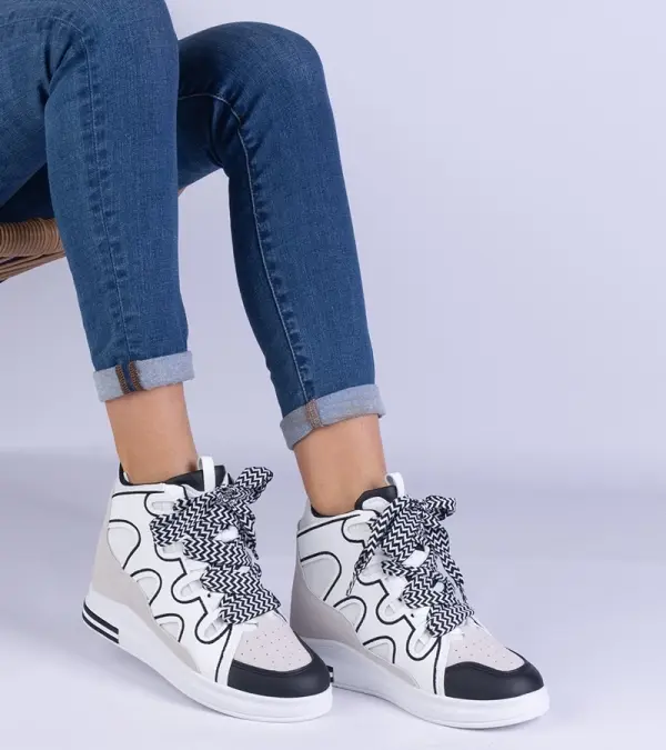 Gemre Gemre White women's sneakers with thick laces Gralina