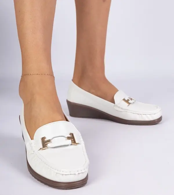 Gemre Gemre White women's wedge moccasins made of eco-leather Kappi