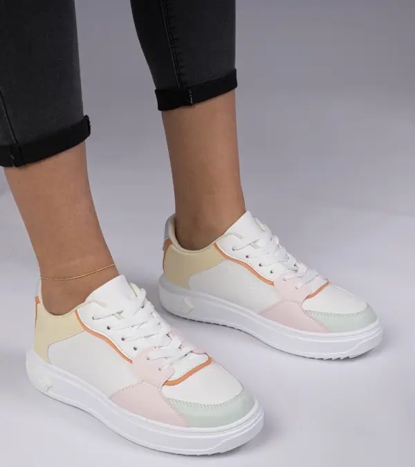 Gemre Gemre White-yellow sporty faux leather sneakers Lavilia