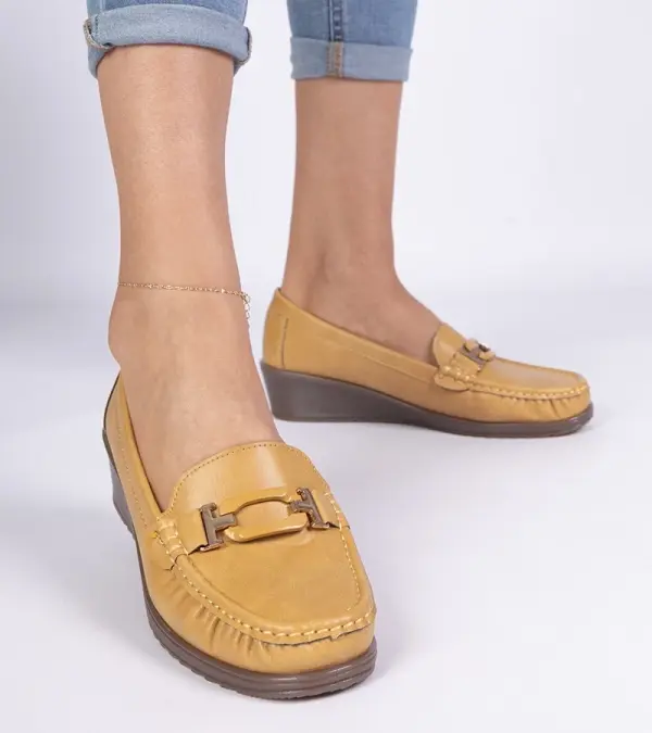Gemre Gemre Yellow women's wedge moccasins made of eco-leather Kappi