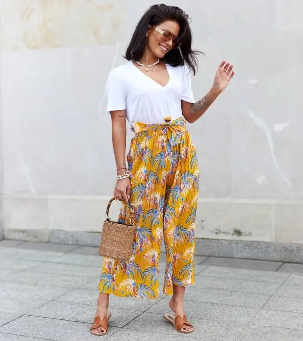 Gemre Gemre Yellow women's wide pleated pants Sijam