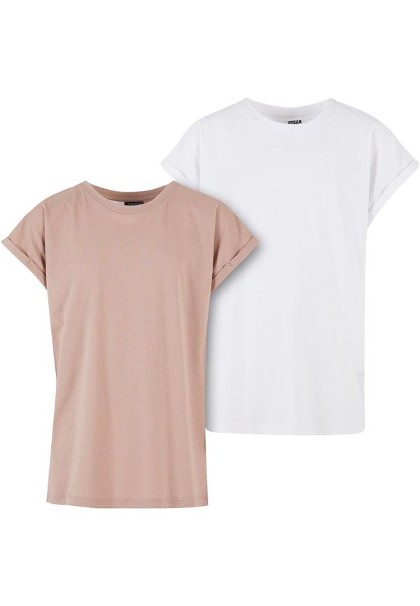 Urban Classics Kids Girls' Extended Shoulder Tee T-Shirt - 2 Pack White+Pink