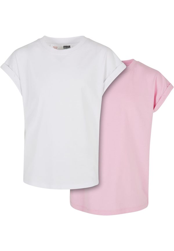 Urban Classics Girls' Organic T-Shirt with Extended Shoulder 2-Pack White/Girls' Pink