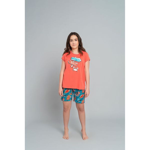 Italian Fashion Girls' pyjamas Oceania, short sleeves, short legs - coral/print