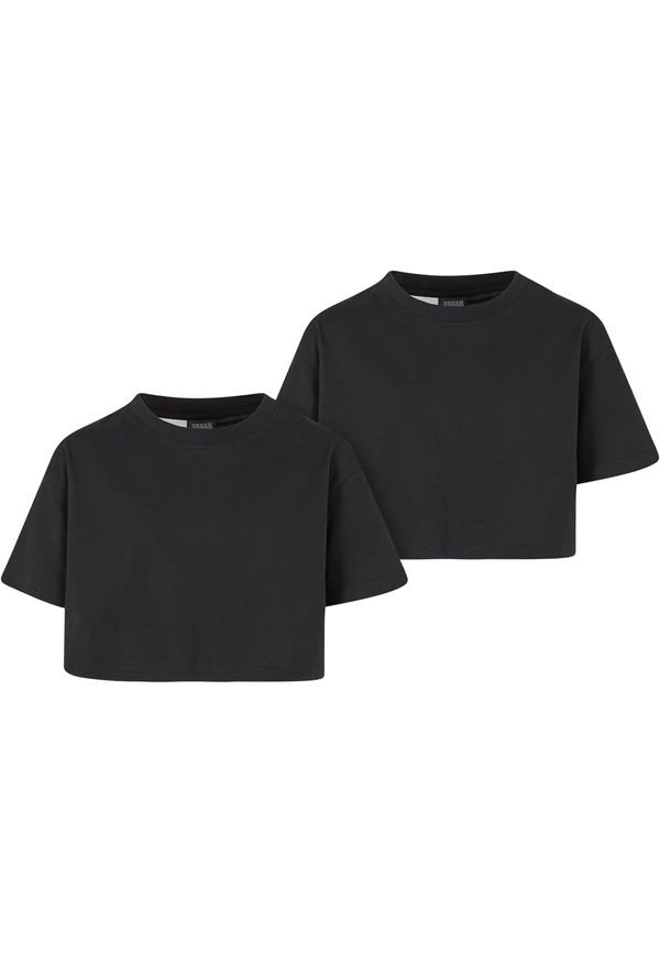 Urban Classics Girls' Short Kimono Tee T-Shirt - 2 Pack Black+Black