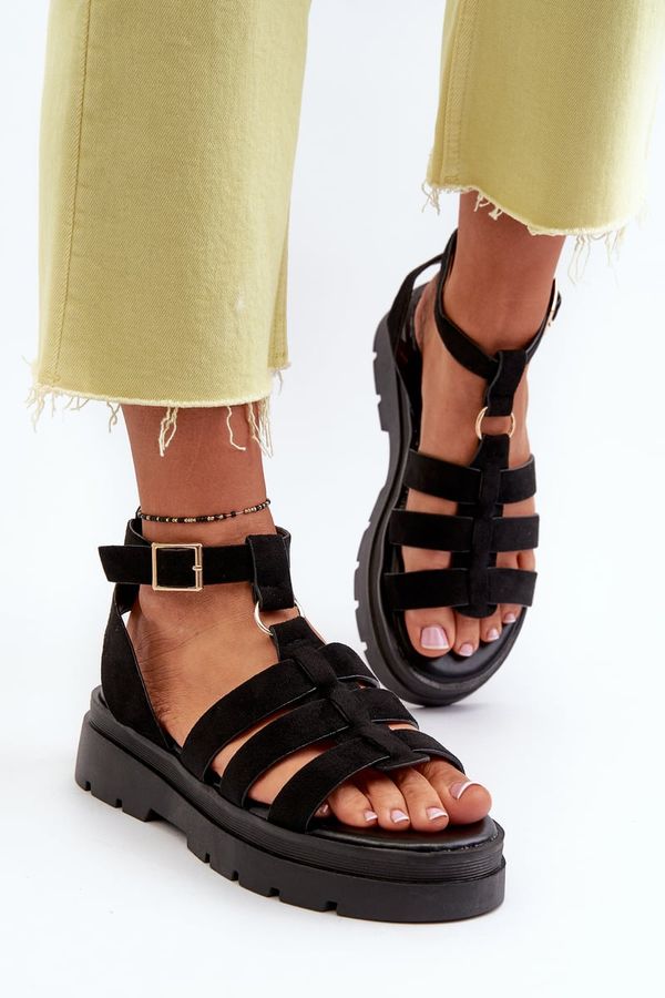 Kesi Gladiator women's sandals made of Eco Suede Black Dorameia