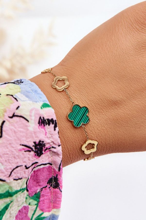 Glam Chic Glam Chic Women's Bracelet With Flowers Gold-Green