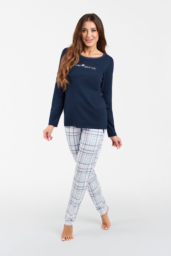 Italian Fashion Glamour women's pajamas, long sleeves, long pants - navy blue/print