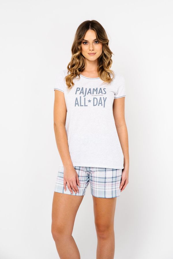 Italian Fashion Glamour women's pyjamas, short sleeves, shorts - light melange/print