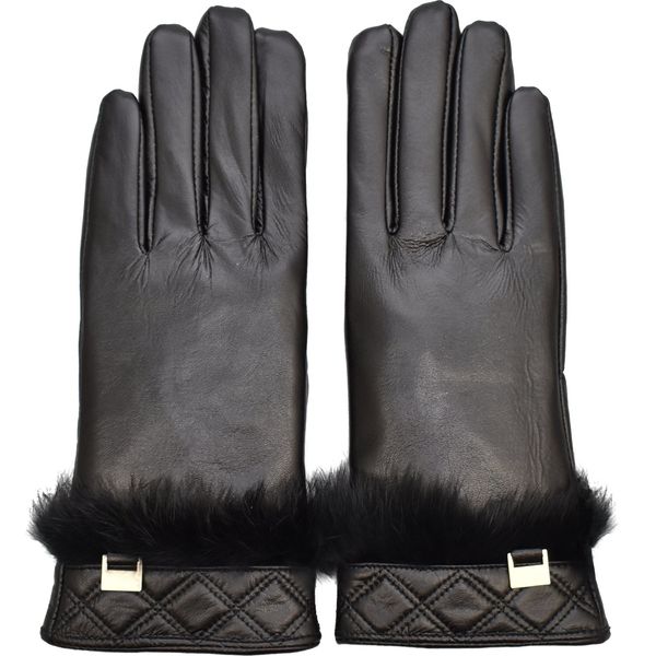 Semiline Gloves Semiline Semiline_Women_Leather_Antibacterial_Gloves_P8208_Black