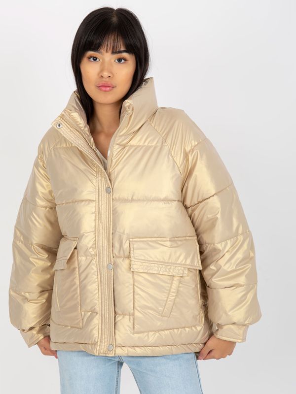 Fashionhunters Gold Feather Quilted Jacket Without Hood