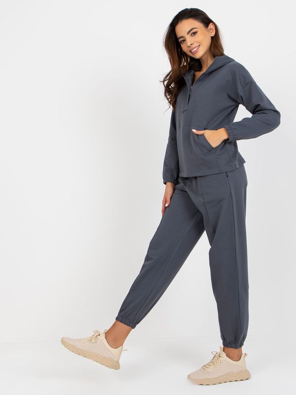 Fashionhunters Graphite plain cotton pyjamas with hood