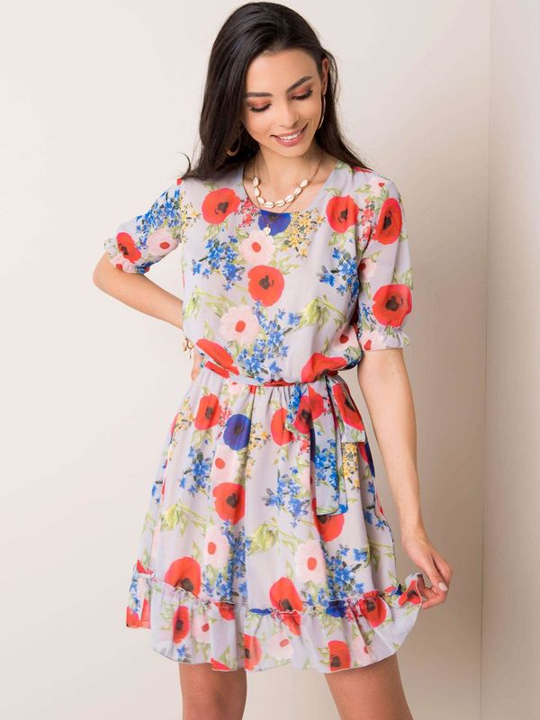 Fashionhunters Gray dress with floral pattern