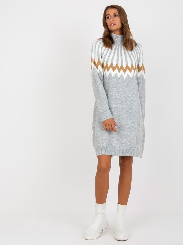 Fashionhunters Gray melange knitted dress above the knee RUE PARIS