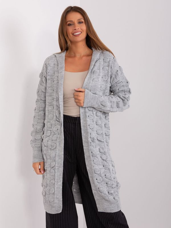 Fashionhunters Gray openwork cardigan with hood