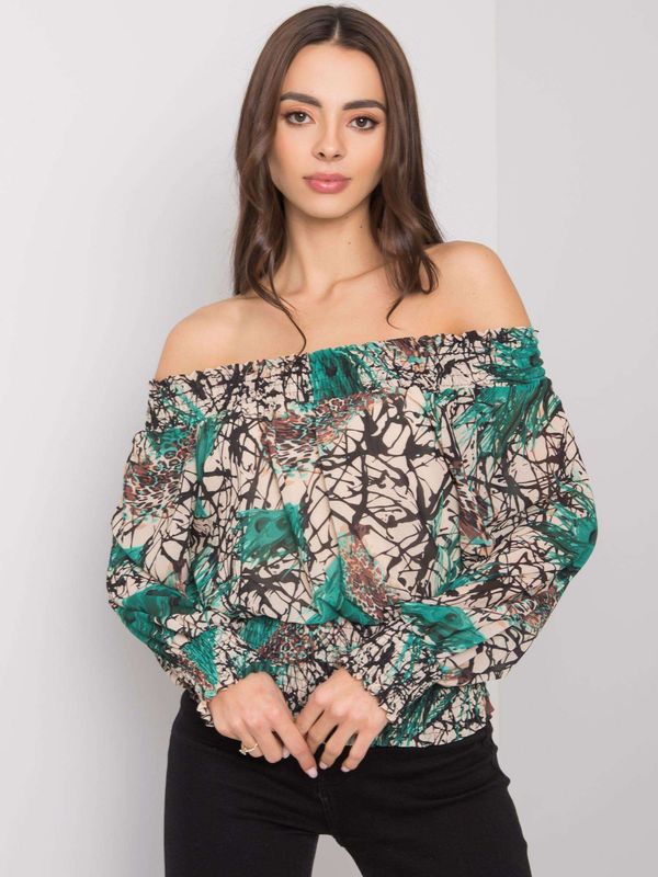 Fashionhunters Green and beige Spanish blouse with Rouen prints