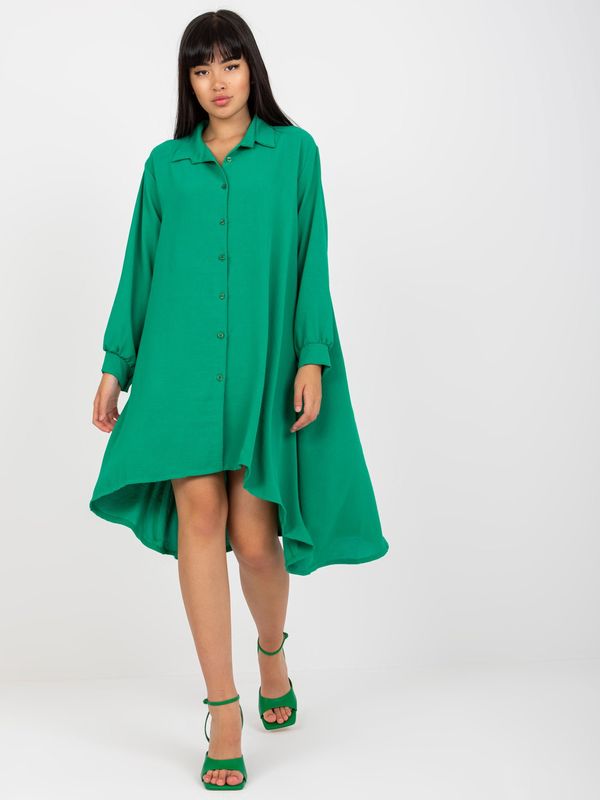 Fashionhunters Green asymmetrical shirt dress with long sleeves