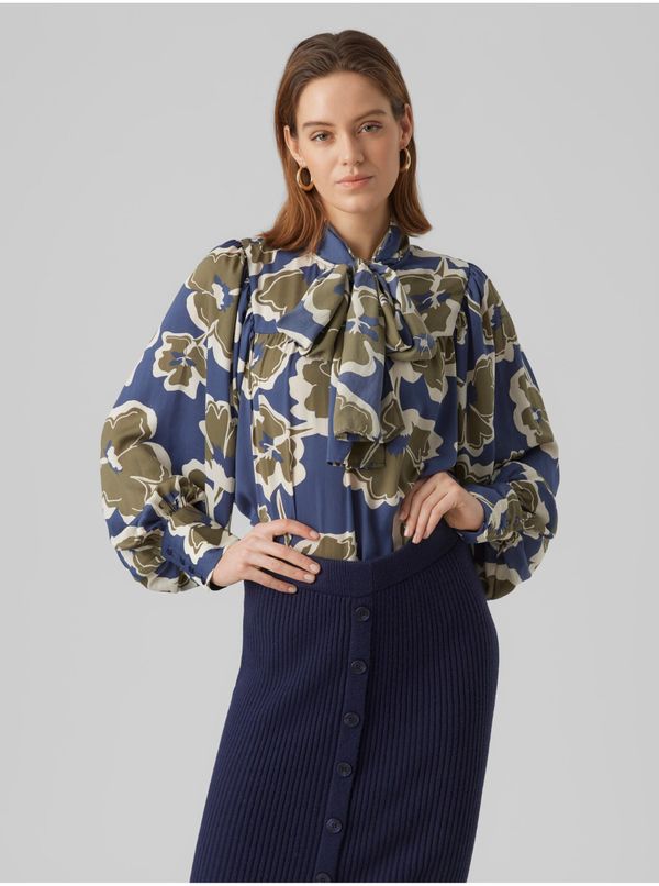 AWARE by VERO MODA Green-blue ladies floral blouse AWARE by VERO MODA Grayce - Ladies