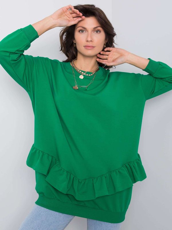 Fashionhunters Green cotton sweatshirt with ruffles