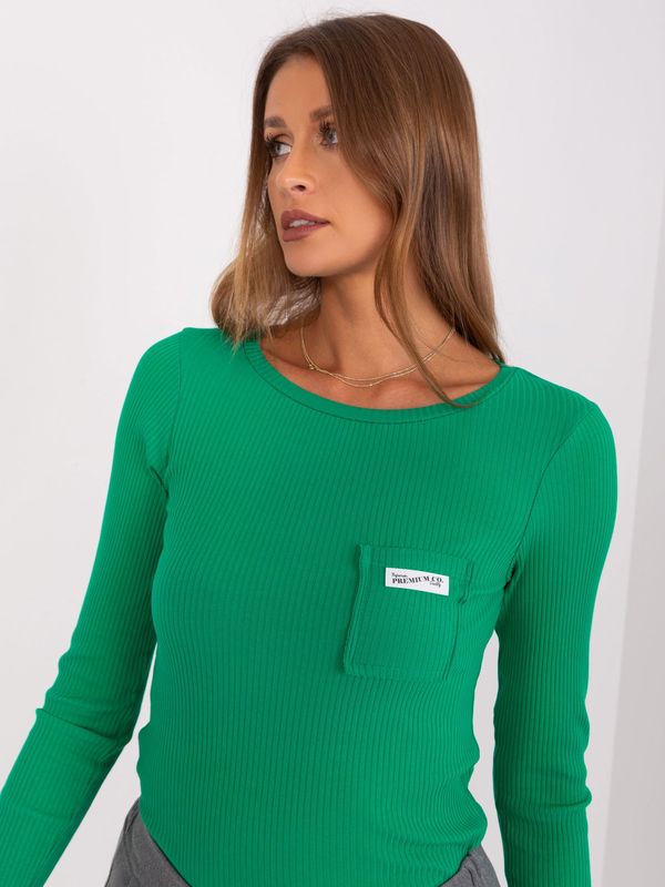 Fashionhunters Green fitted, ribbed long-sleeved blouse