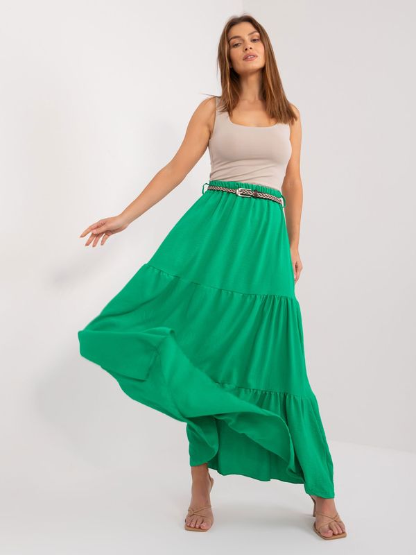 Fashionhunters Green plain maxi skirt with ruffles