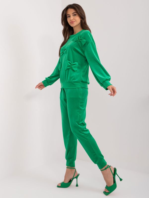 Fashionhunters Green velvet set with bows