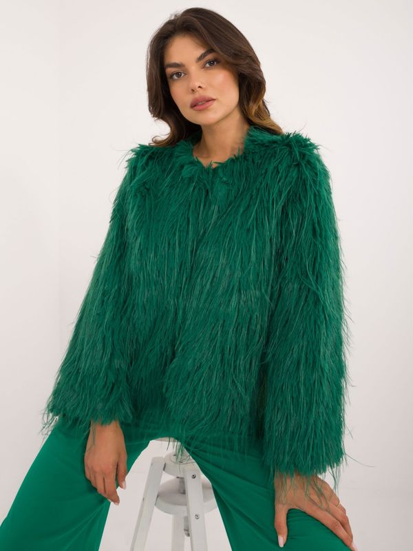 Fashionhunters Green women's fur jacket with hook and loop fastening