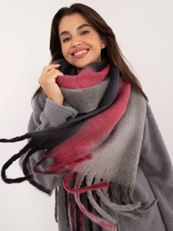 Fashionhunters Grey and navy blue winter scarf with fringe