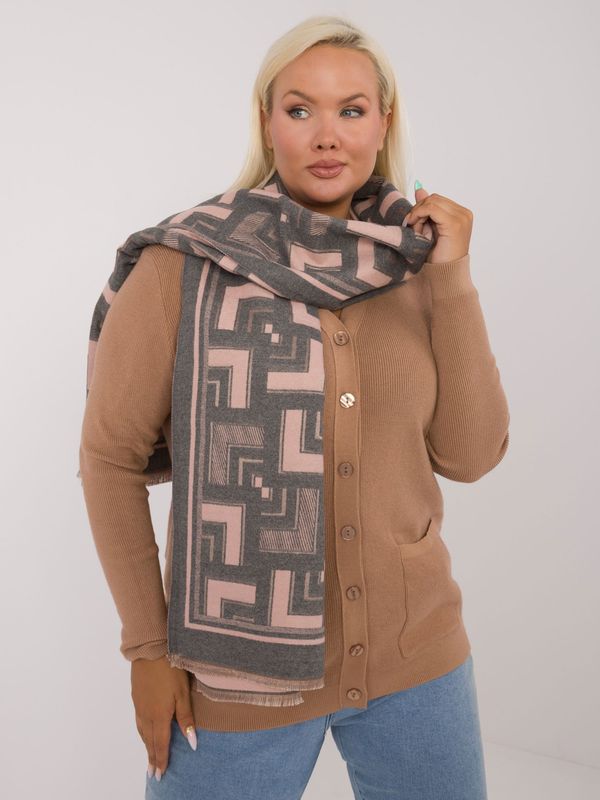 Fashionhunters Grey and pink women's scarf with geometric print