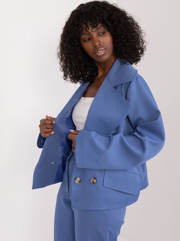 Fashionhunters Grey-blue double-breasted oversize blazer