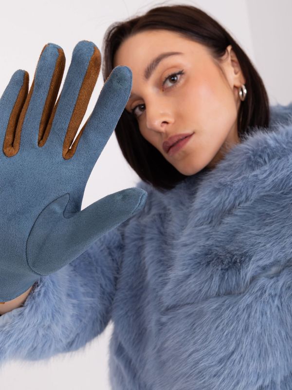 Fashionhunters Grey-blue gloves with braided straps