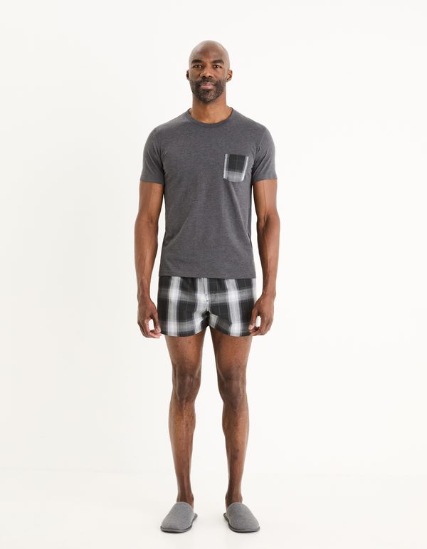 Celio Grey men's plaid short pajamas Celio Gipyshort2