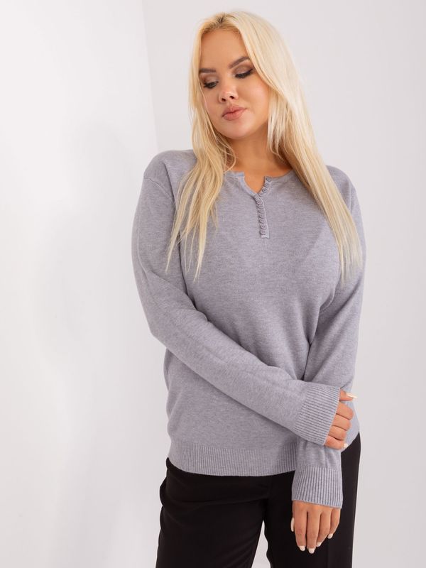 Fashionhunters Grey women's plus size sweater with viscose