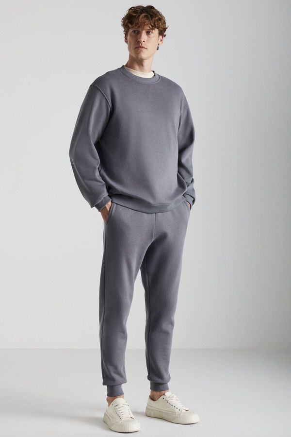 GRIMELANGE GRIMELANGE Adens Men's Regular Organic Cotton Premium Fabric Raised Elastic Leg Gray Sweatpants