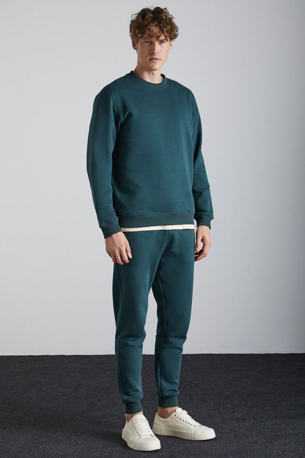 GRIMELANGE GRIMELANGE Adens Men's Regular Organic Cotton Premium Fabric Raised Elastic Leg Green Sweatpants